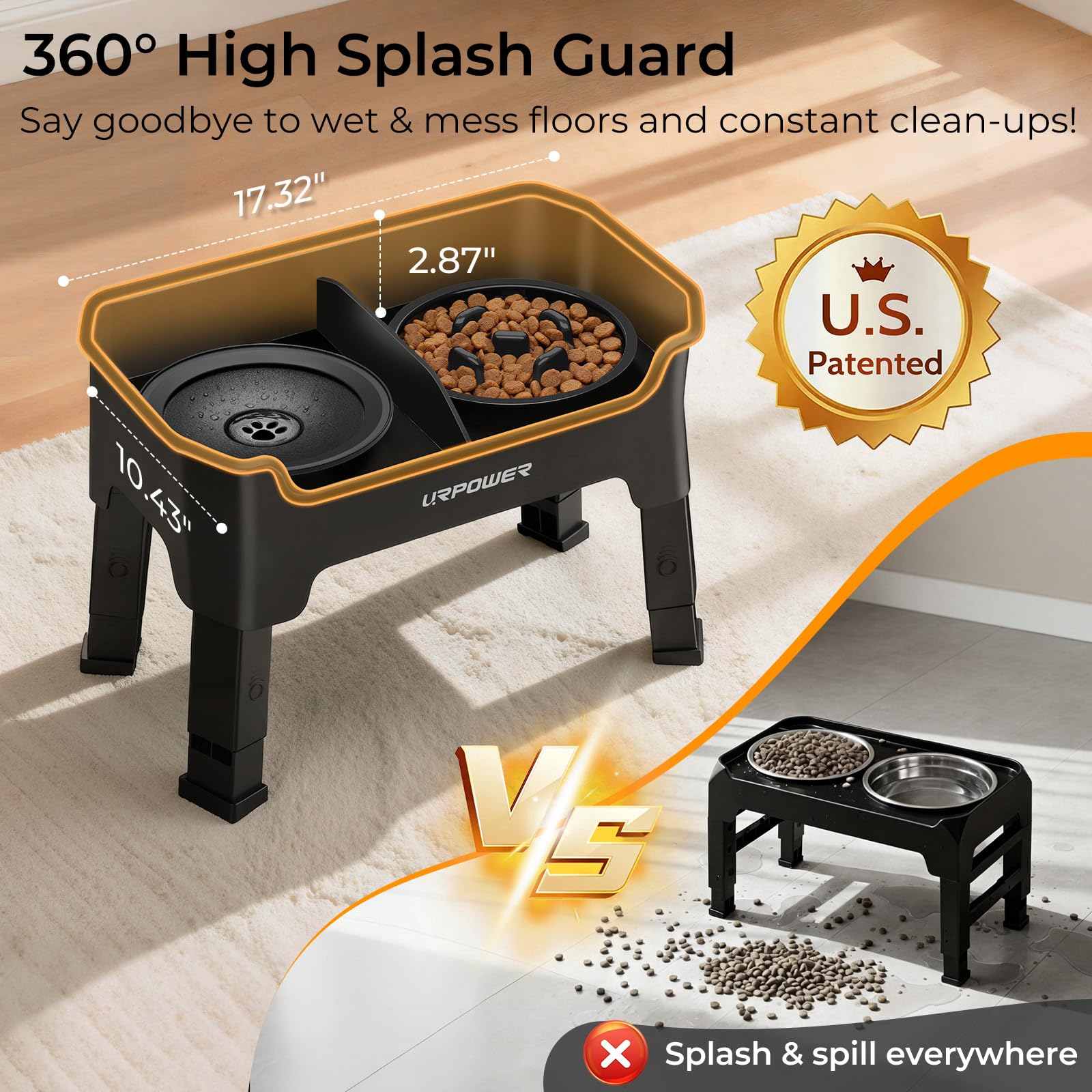 URPOWER 360-degree splash guard keeps the feeding area cleaner.