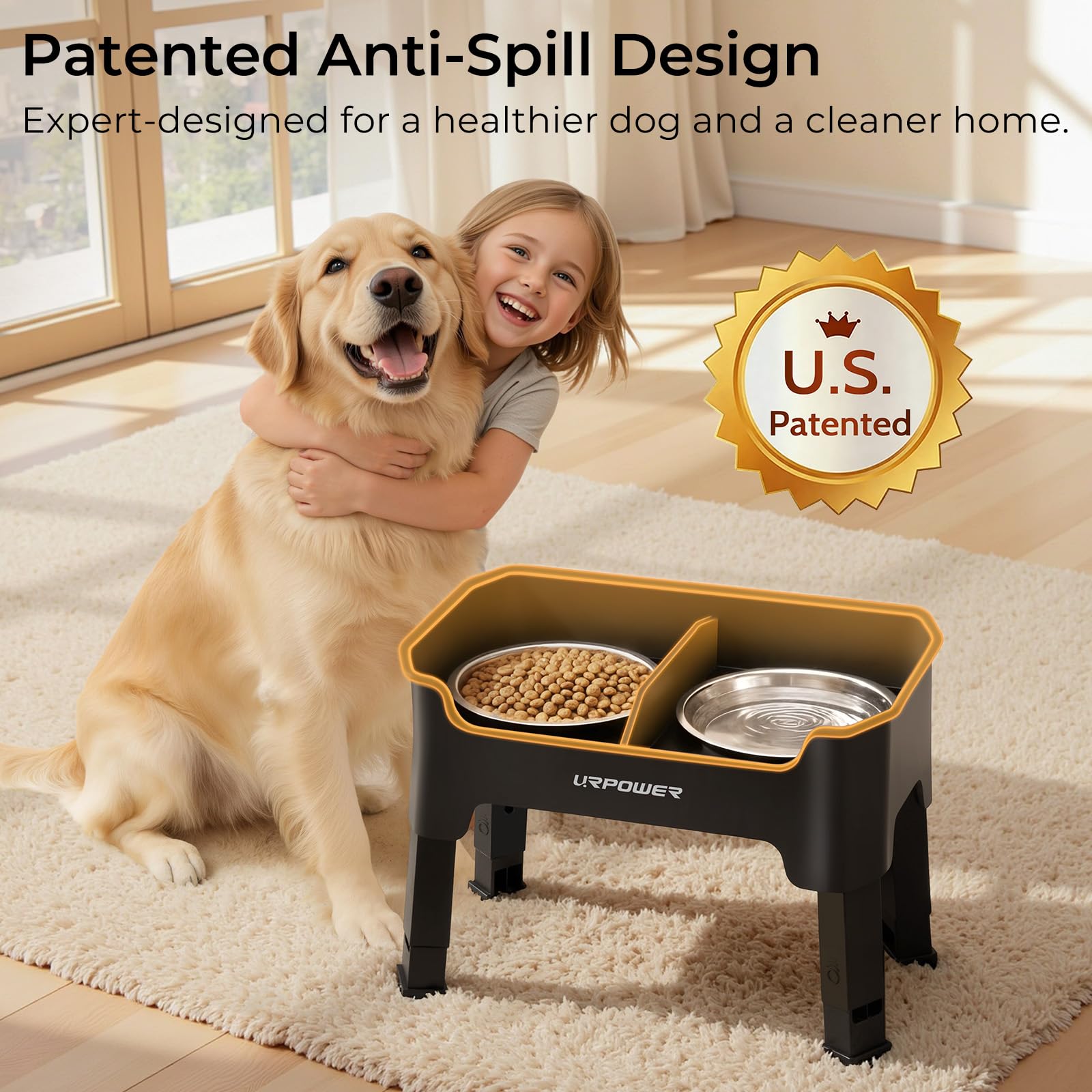 URPOWER 360 splash guard highlighting spill-free mealtime