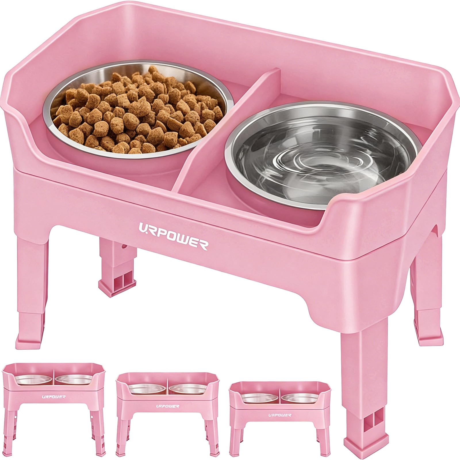 URPOWER 3-in-1 elevated stand with double deck bowls supports comfortable feeding for dogs.