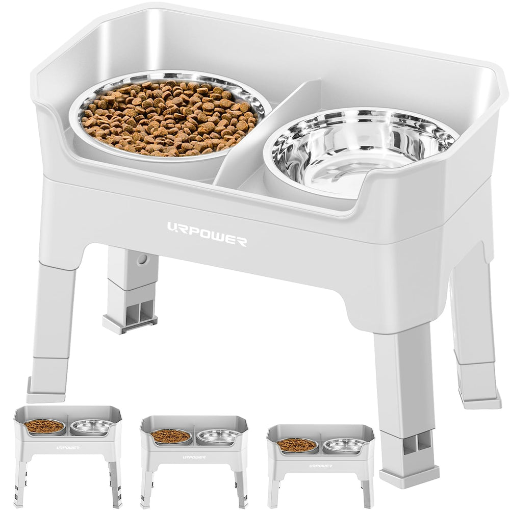 URPOWER 3-in-1 elevated dog bowl stand with two bowls and licking plate for a tidy feeding setup