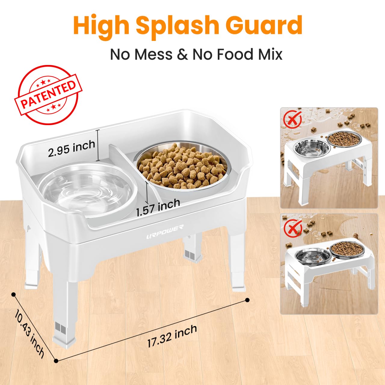 URPOWER four-height settings shown on dog bowl stand for growing dogs