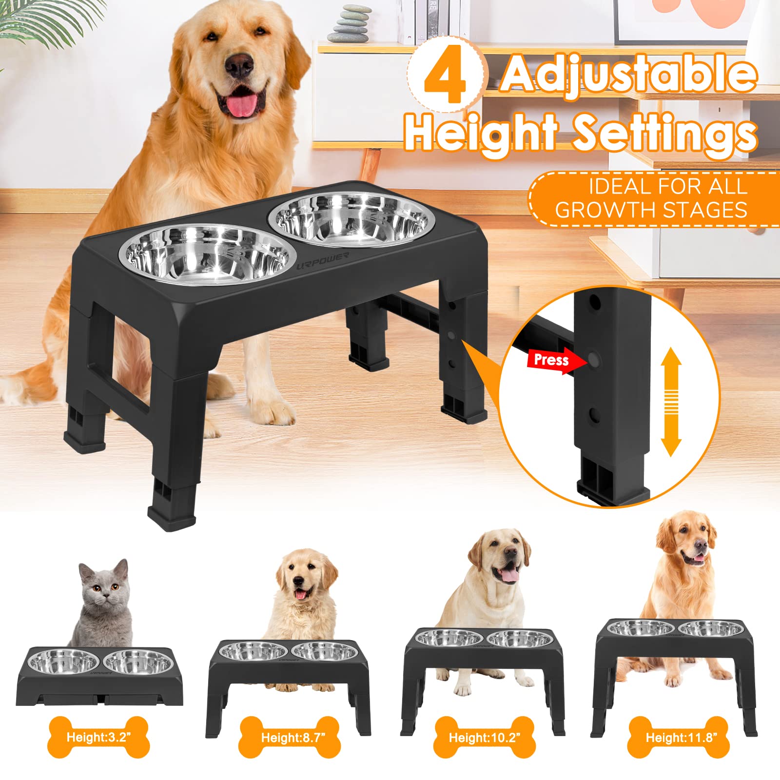 URPOWER adjustable height button enables quick height changes for growing pets.
