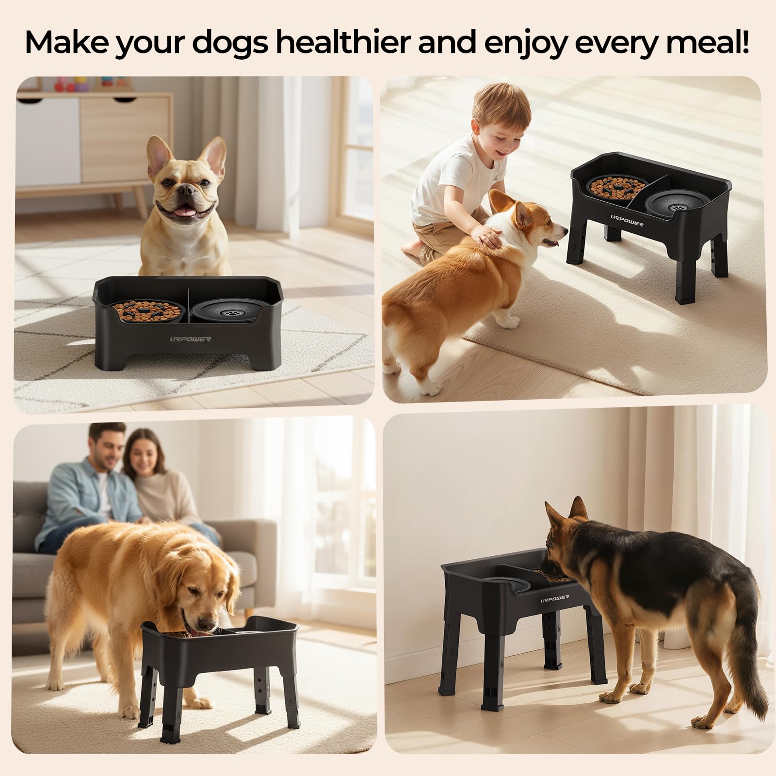 URPOWER anti-slip base for elevated dog bowls reduces tipping and spills.