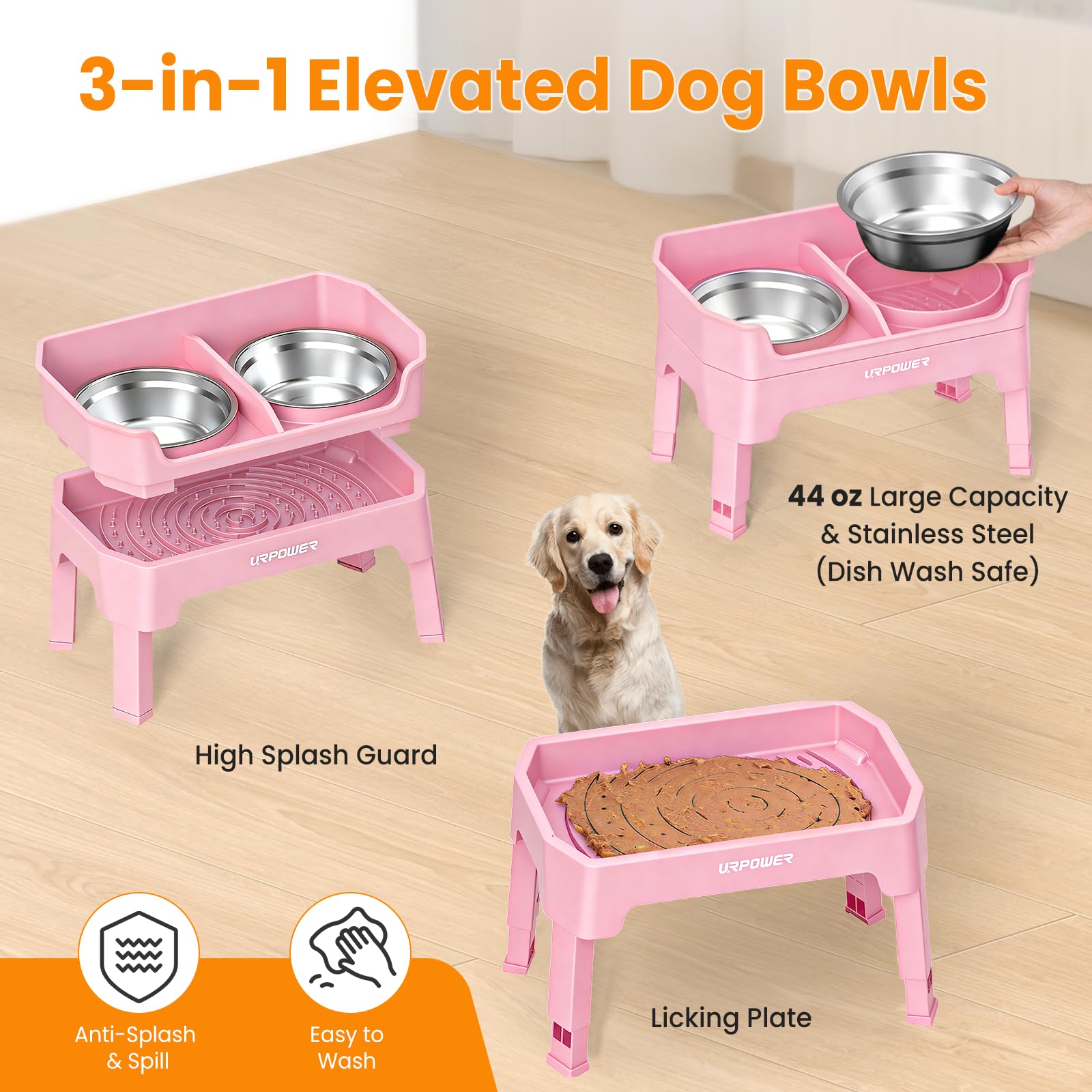 URPOWER anti-spill edges help keep food and water tidy.