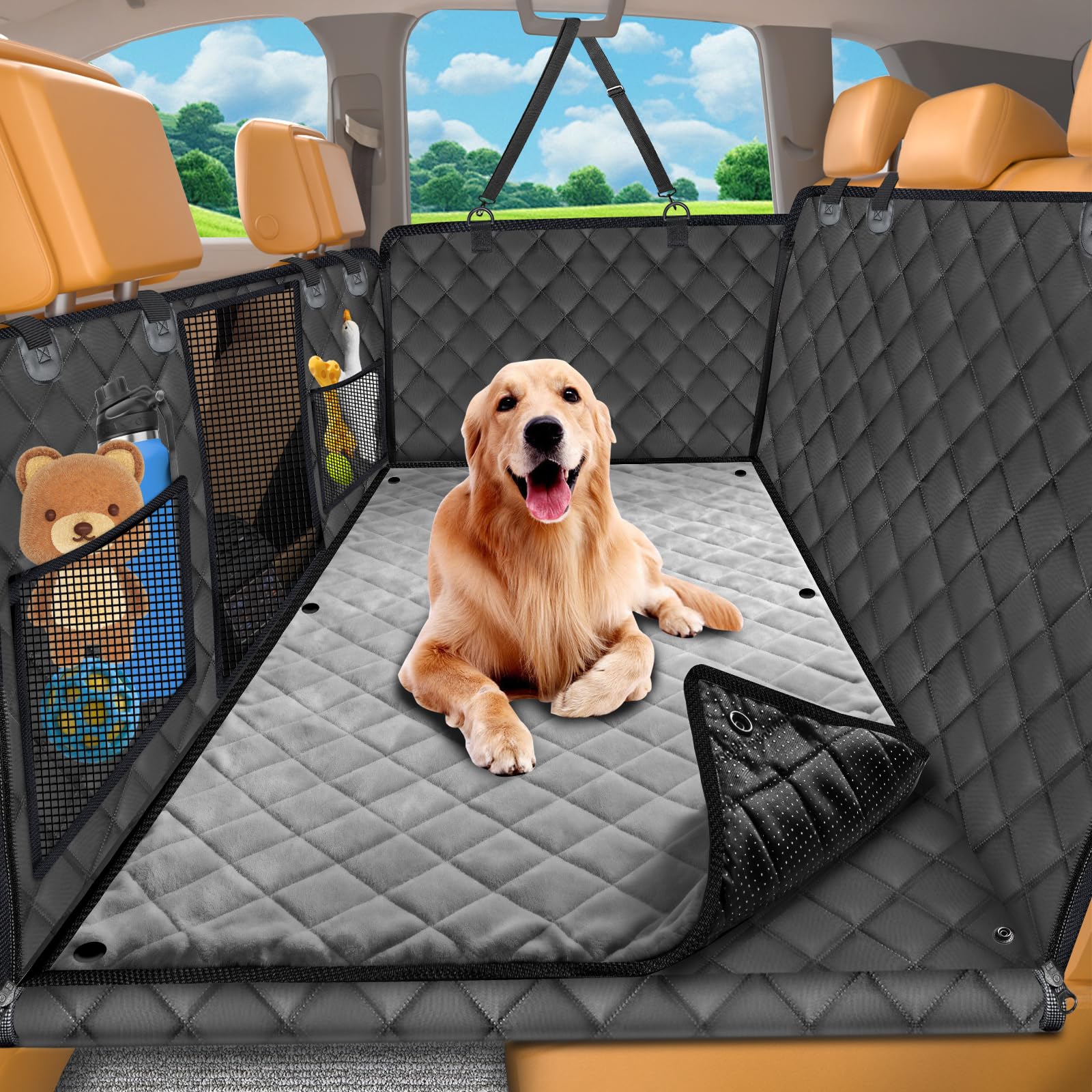 URPOWER back-seat extender with hard bottom for spacious, stable dog lounging on long rides
