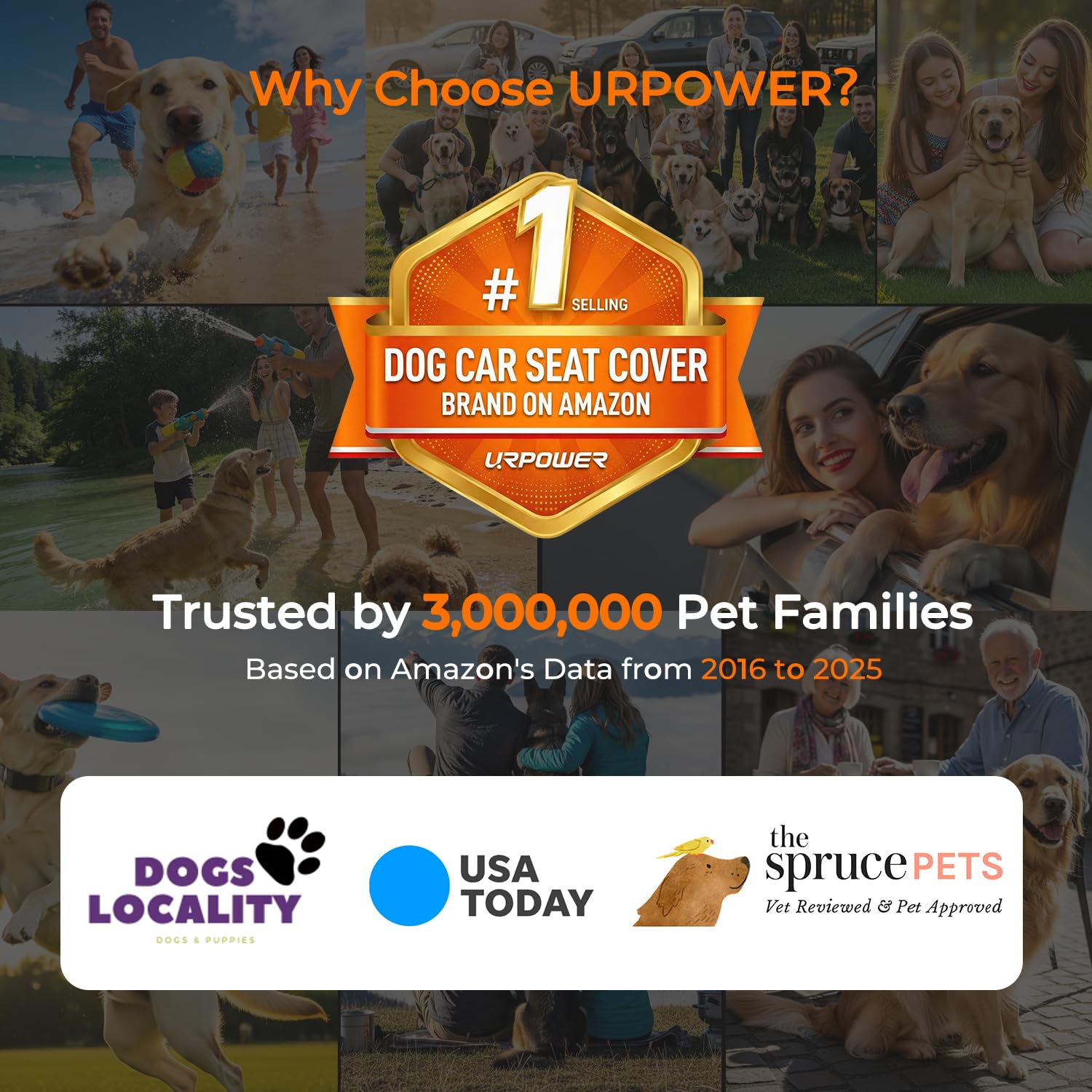 URPOWER protect back seat from pet hair and mud with sealable cover.