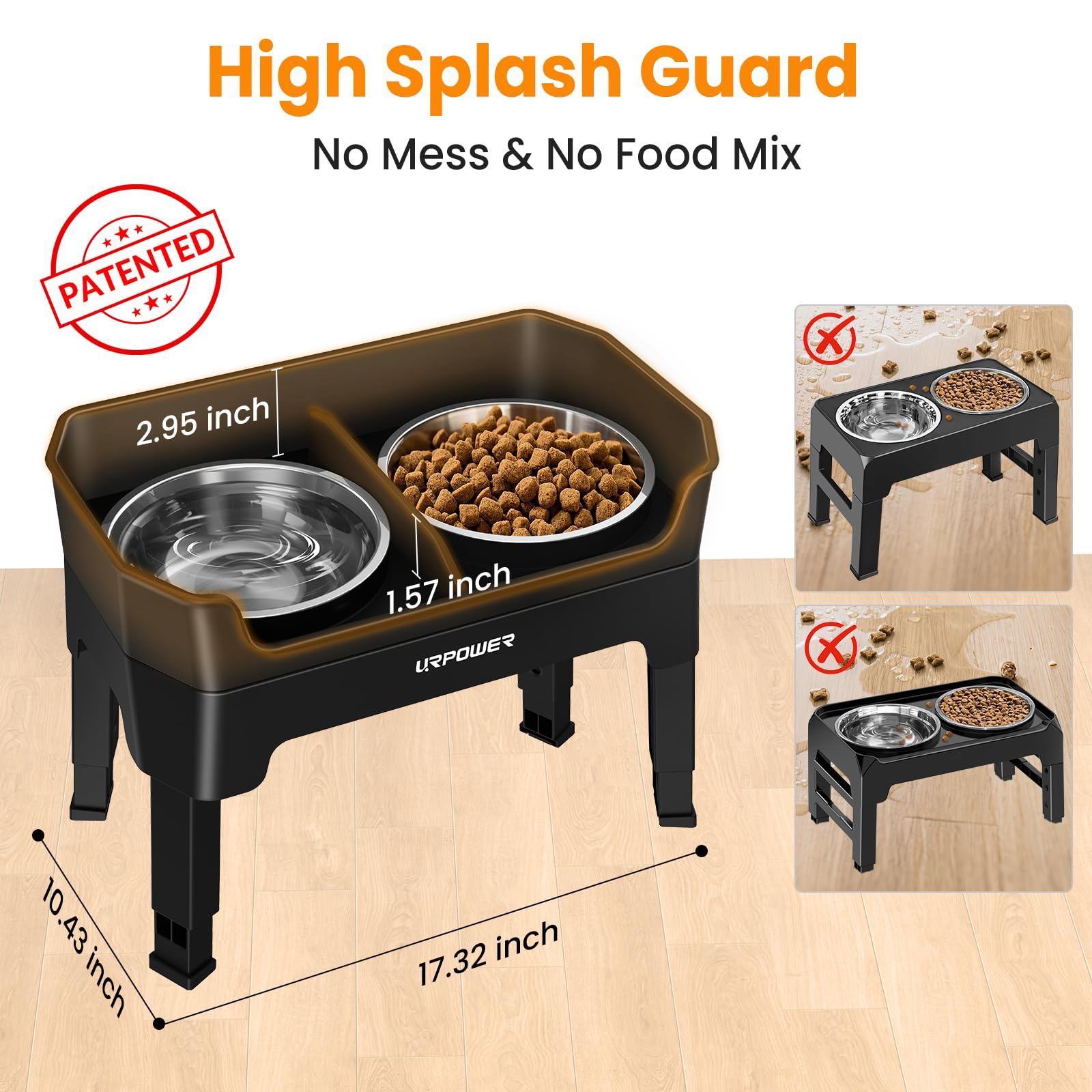 URPOWER 4-height adjustable setup highlighting user-friendly height options for growing dogs.