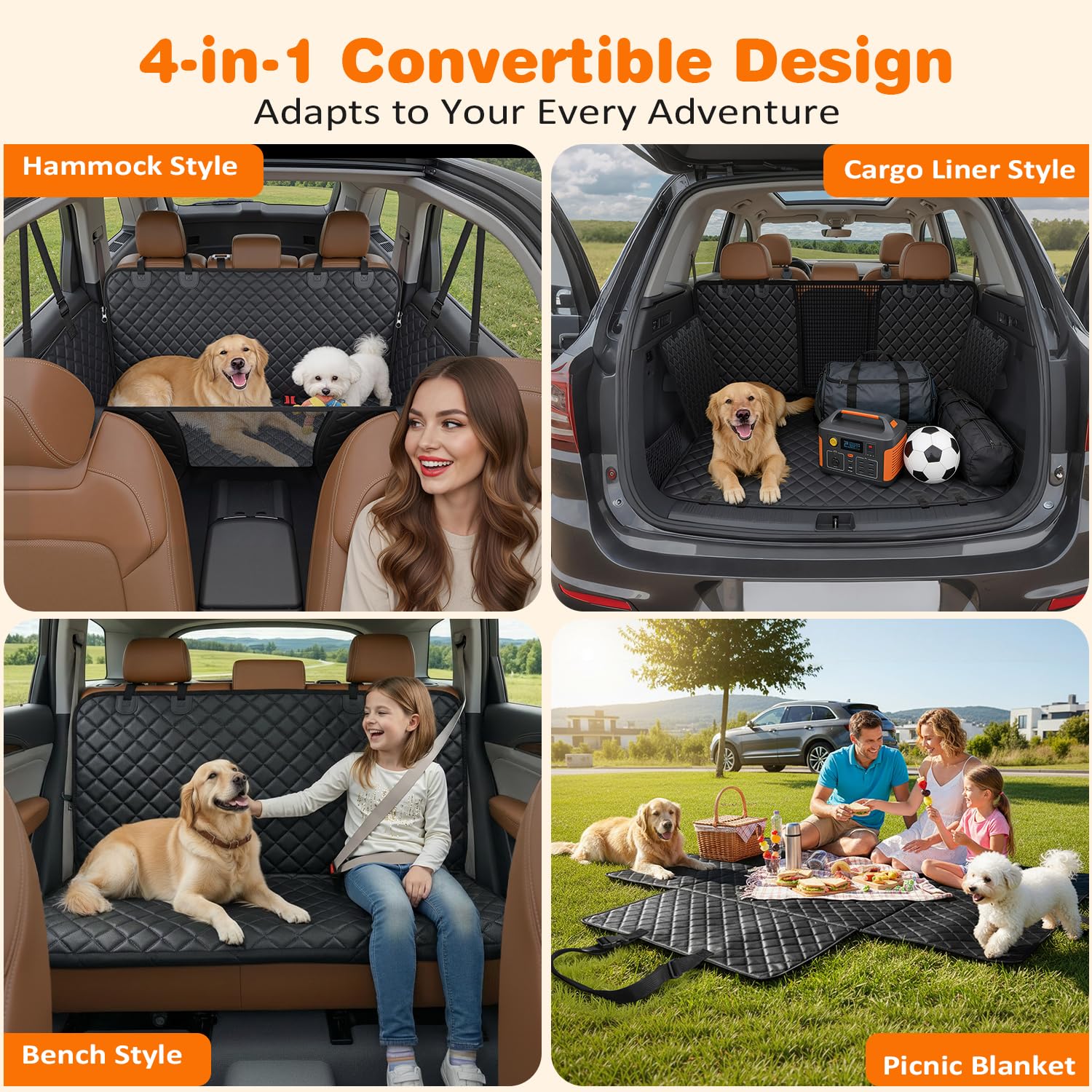 URPOWER dog car seat cover picnic mat doubles as an outdoor prep surface.