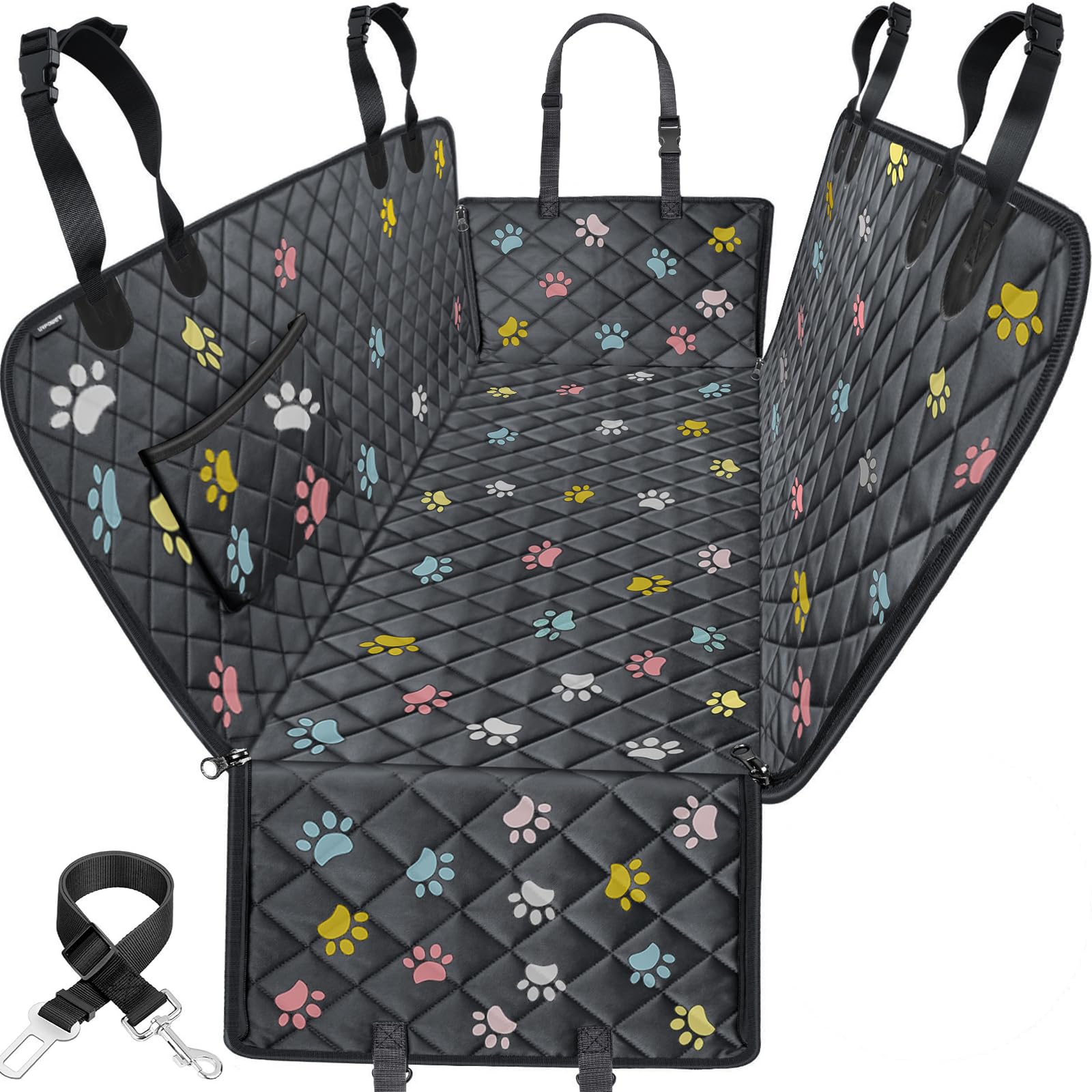URPOWER dog seat cover hammock with side flaps protects backseat from scratches and mud.