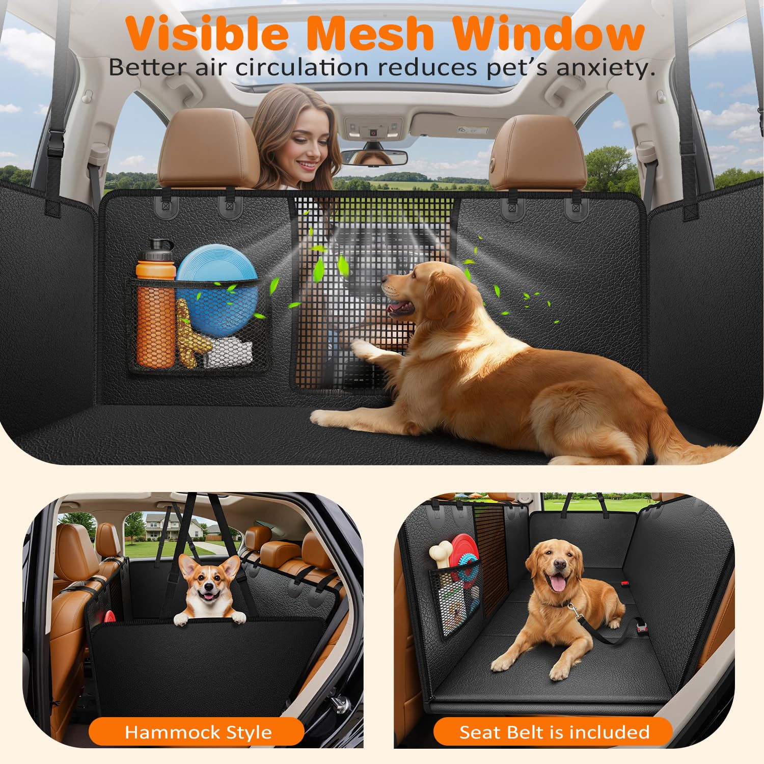 URPOWER dog seat cover hammock zippered side flaps protect edges.