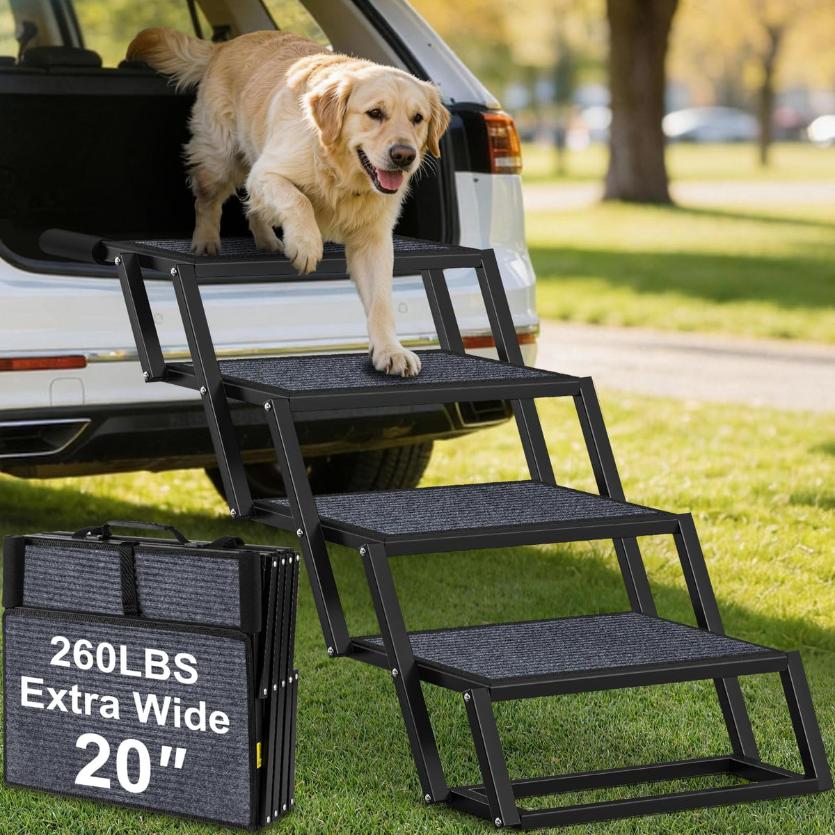 URPOWER dog stairs with extra-wide 20-inch platform for stable ascent