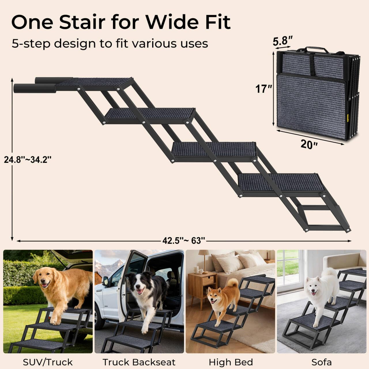 URPOWER dog stairs compatible with SUV tailgates