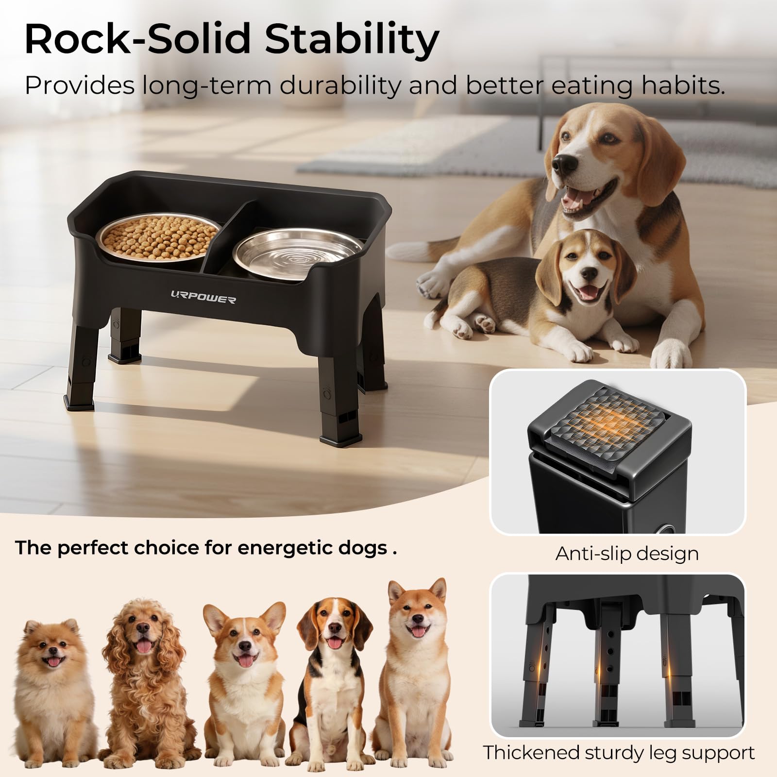 URPOWER foldable portable elevated bowl stand for storage and travel.