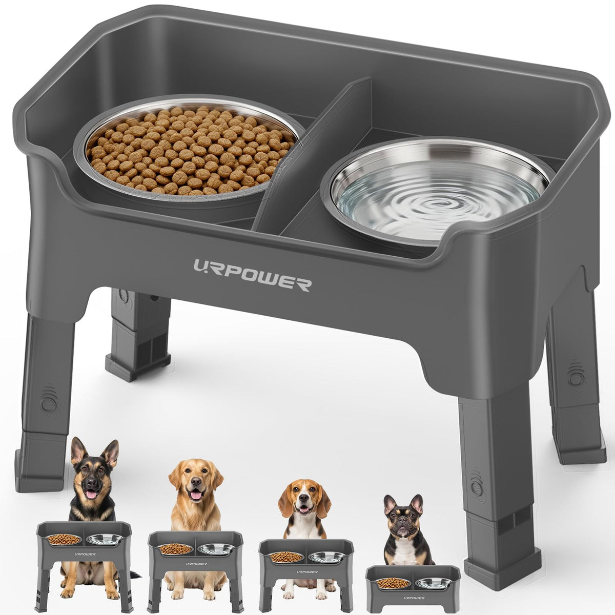 URPOWER mess-proof elevated dog bowls on stand keep feeding area tidy.