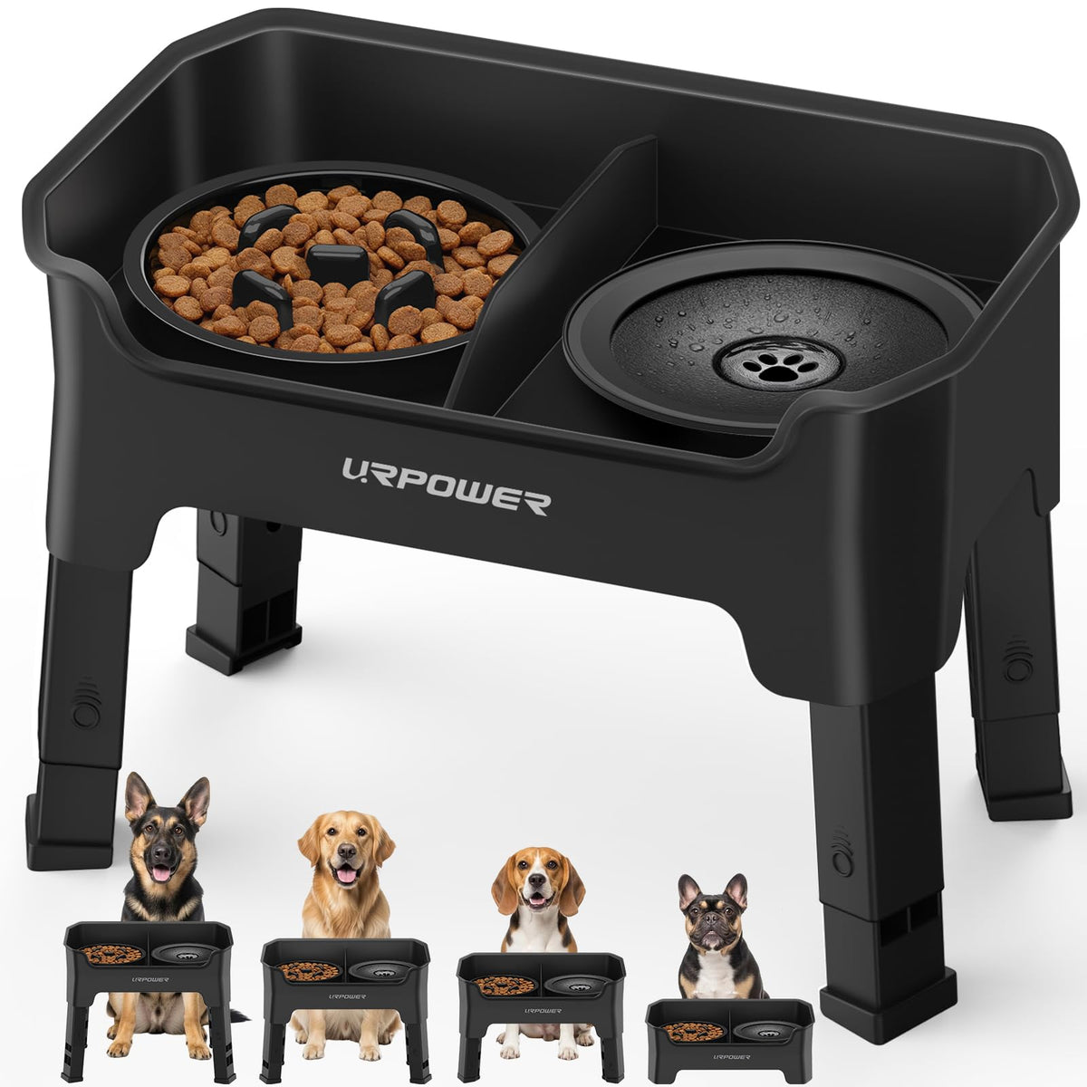 URPOWER mess-proof elevated dog bowls stand reduces mess during meals.