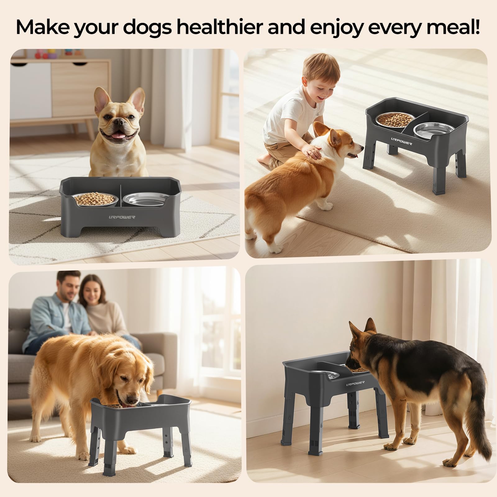 URPOWER multi-pet friendly feeder suitable for small to large dogs.