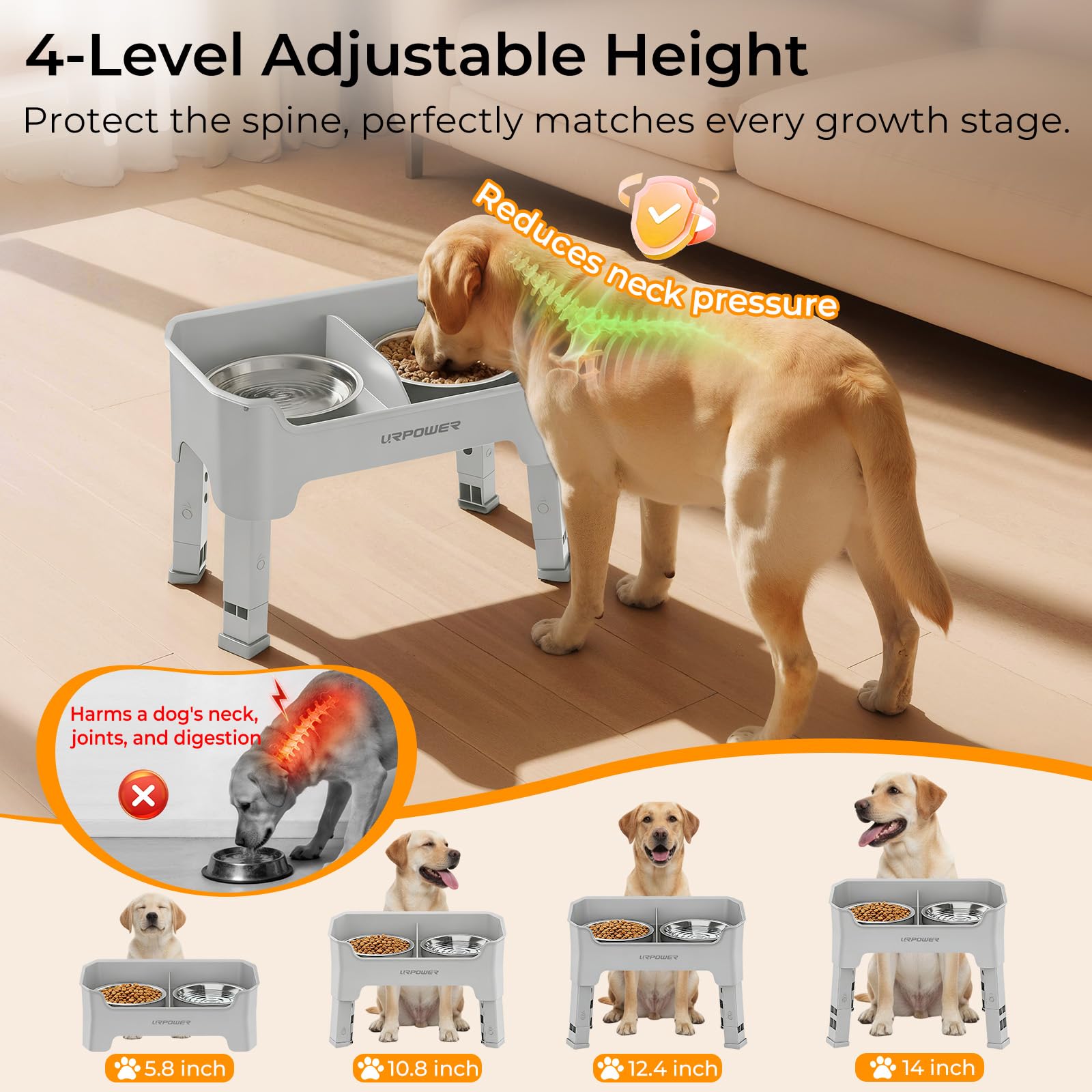 URPOWER non-slip base keeps the feeder stable on hard floors