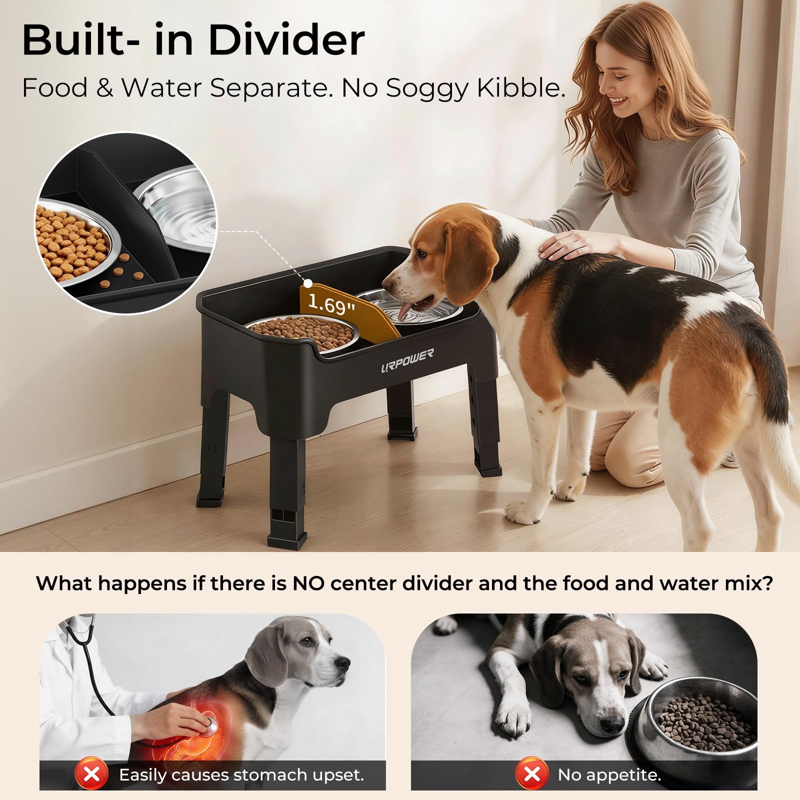 URPOWER non-slip rubber feet stabilize the feeder on smooth floors.