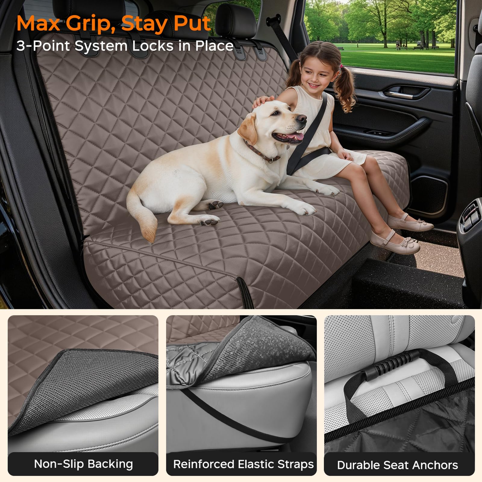URPOWER universal-fit 52x49 inch dog car seat cover for most vehicles.