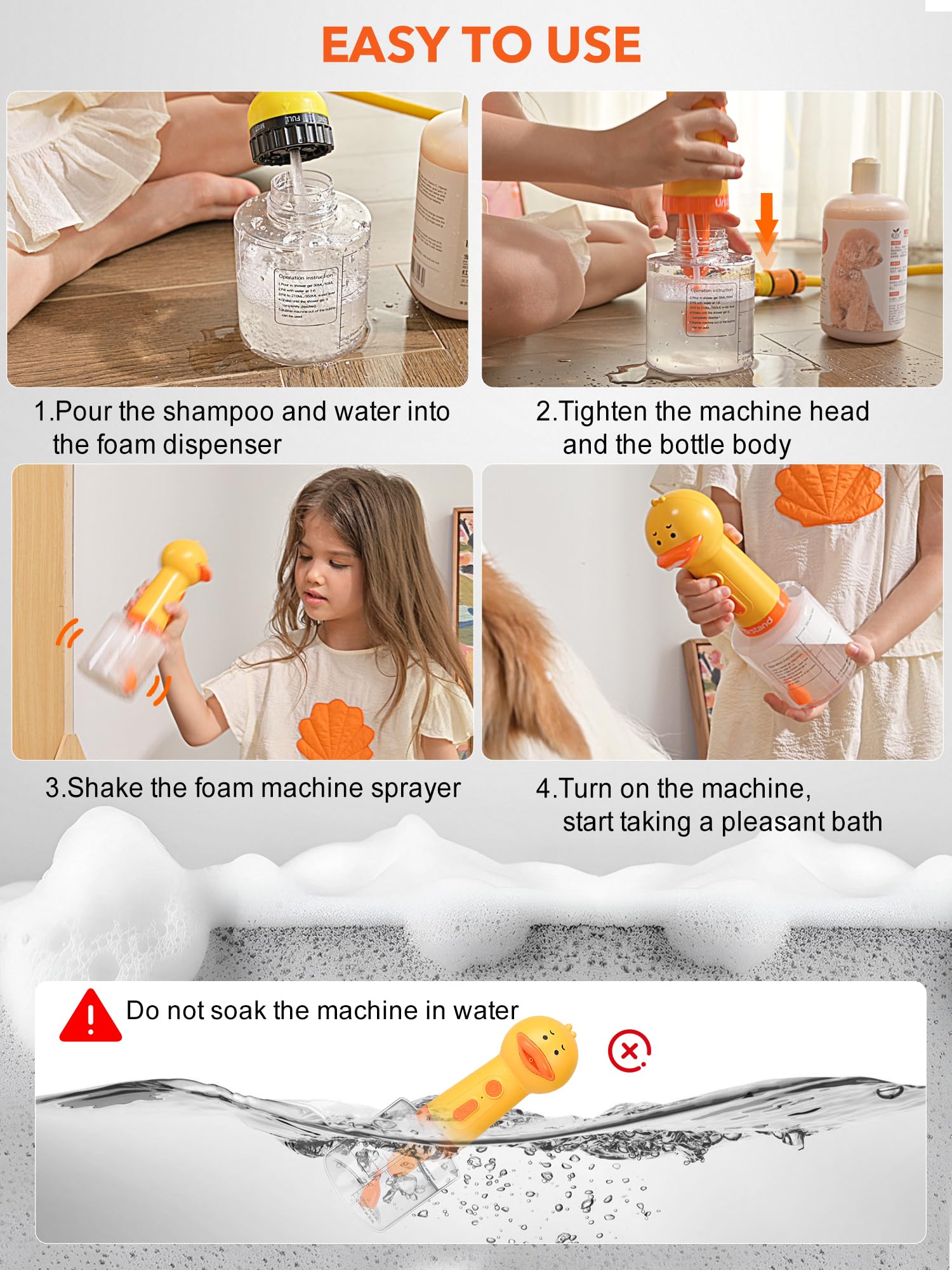 Urstand foam production closeup emphasizing abundant foam with mixed shampoo and water