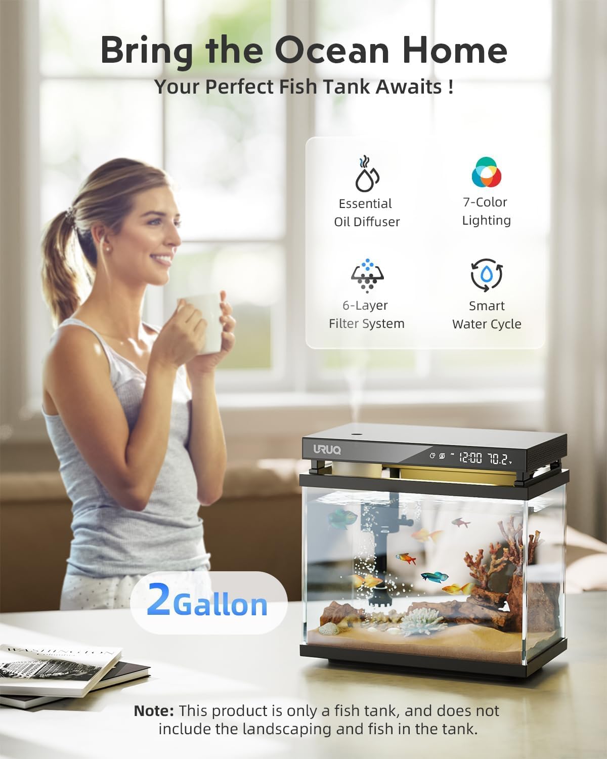URUQ smart pump with side outlet delivers steady aeration for healthy water.