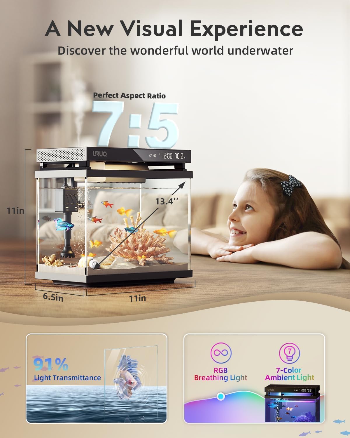 URUQ triple-filtration system keeps water clearer and promotes healthier microflora.