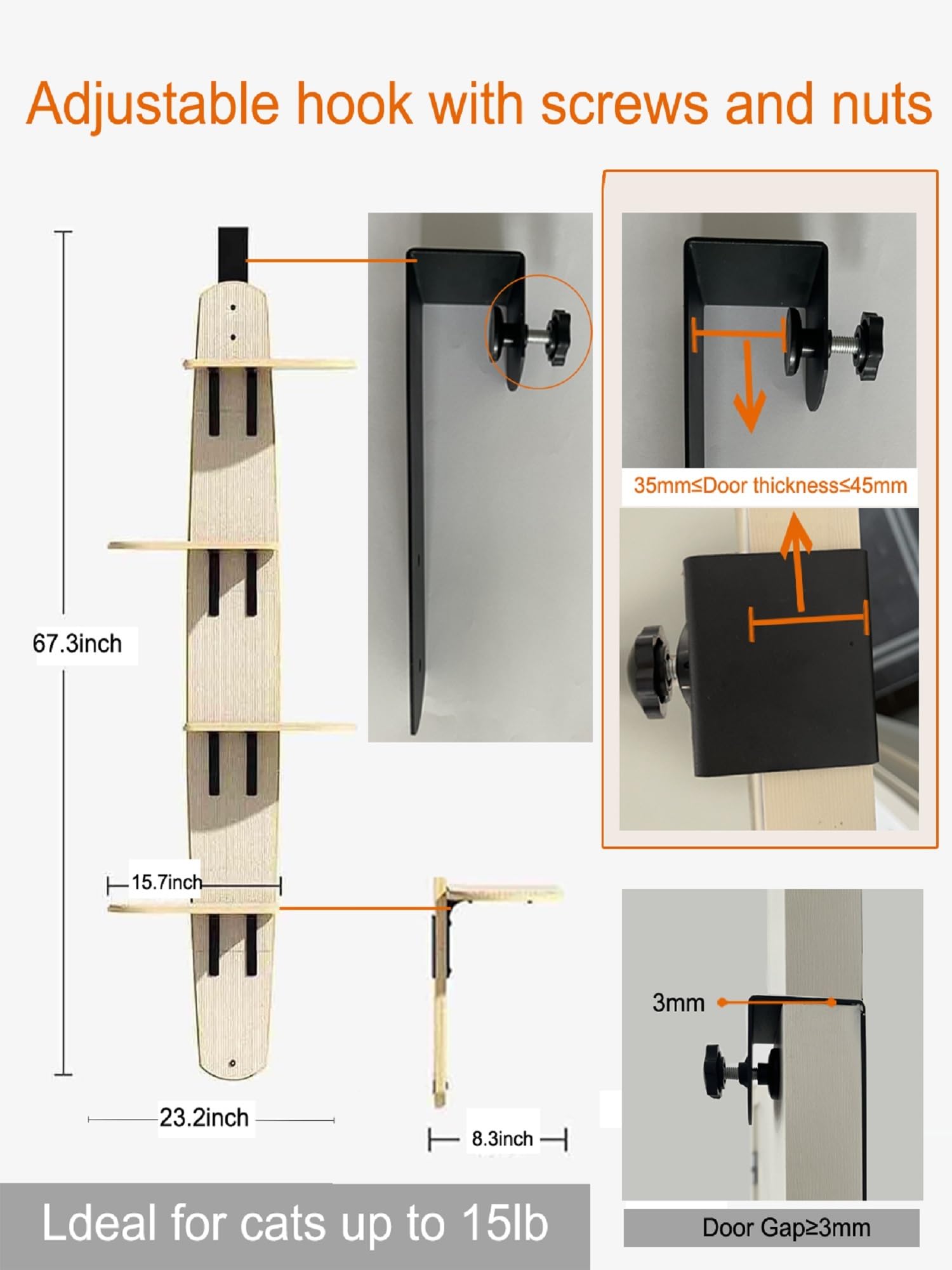 URZCT door hanging cat shelf with soft mat for cozy perches