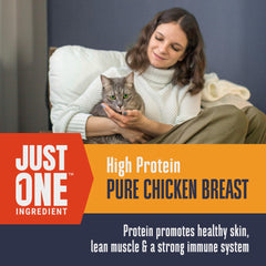 USA-made packaging label on Whole Life Pet Just One Chicken treats.