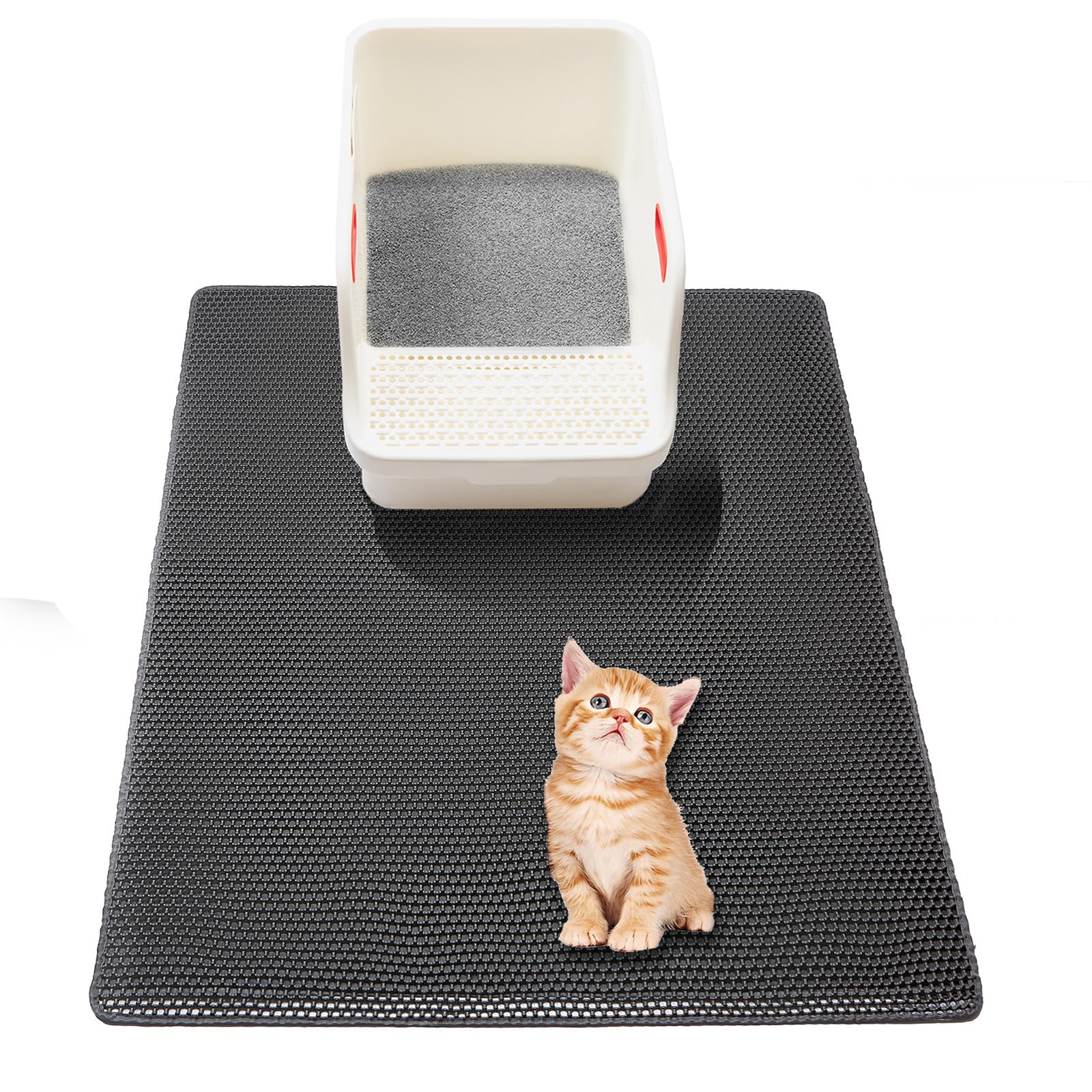 USHARP large cat litter box mat fully opened to trap litter and protect floors.