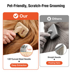 UTEE Slicker Brush shows the safety cushion protecting skin during grooming.
