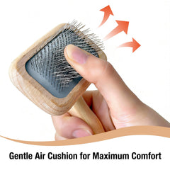 Angled pins grip loose fur, aiding shedding control on coats.