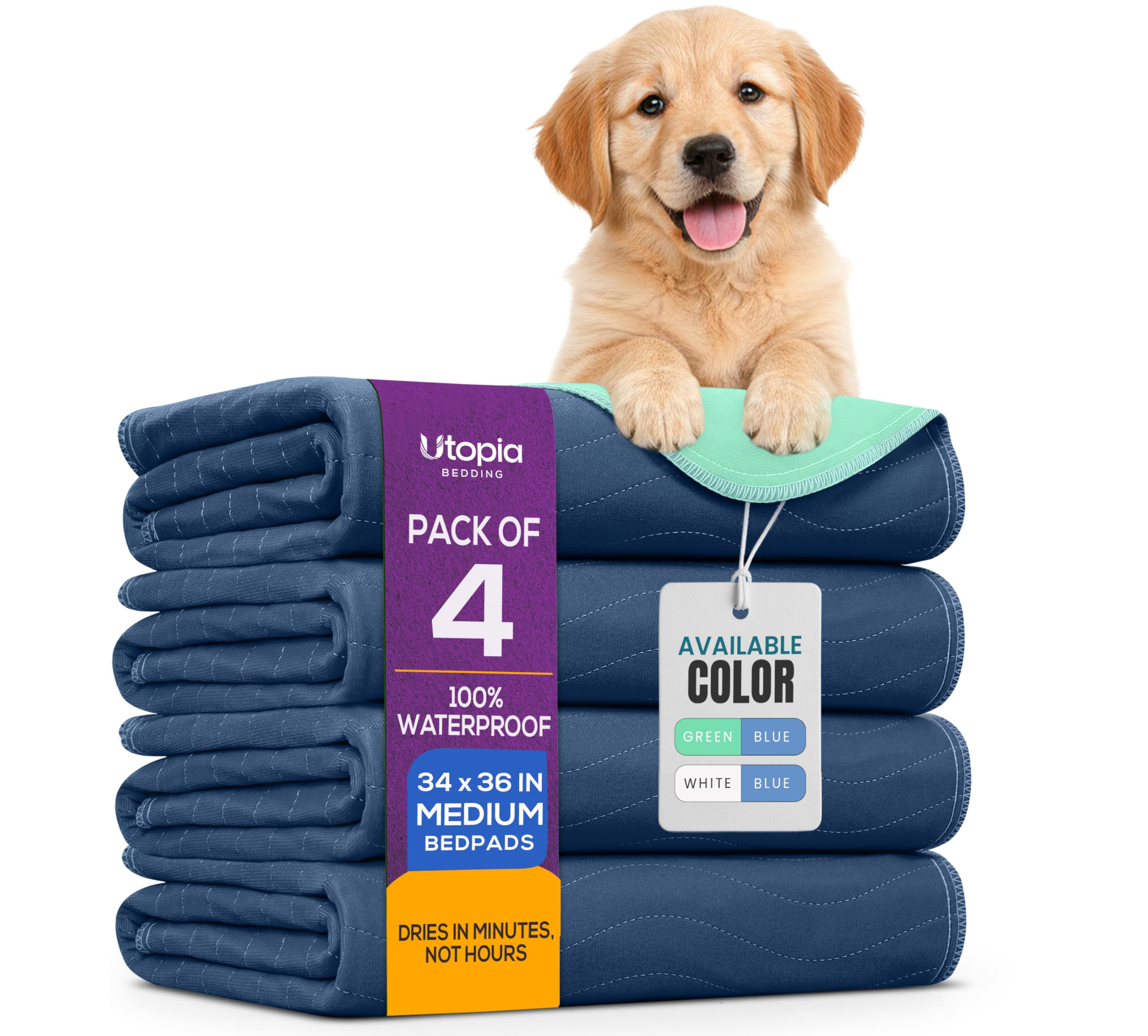 Utopia Bedding washable pee pad pack four 34x36 inches for beds and furniture.