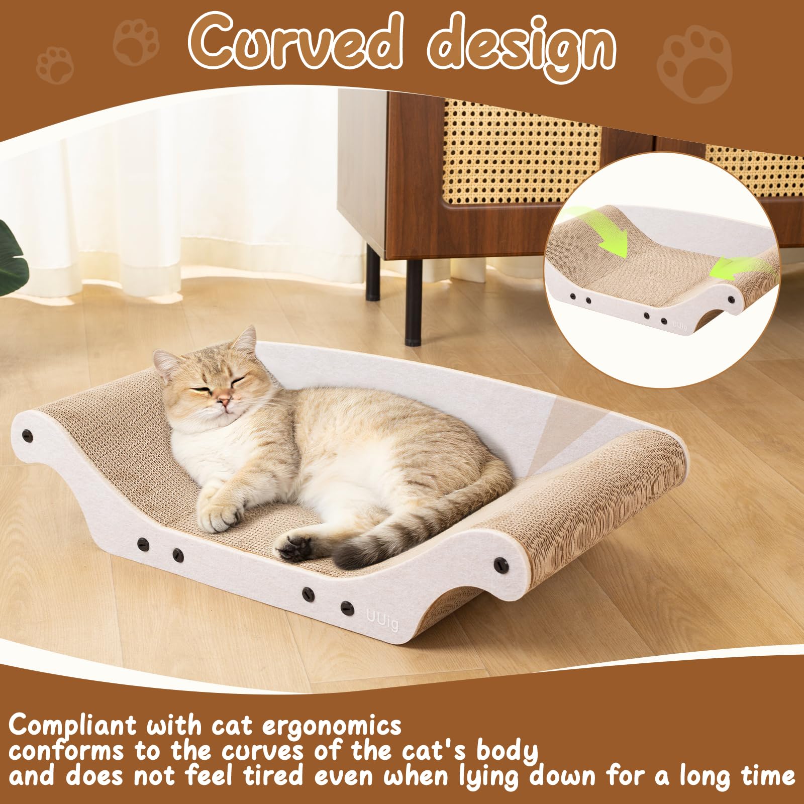 UUig cat scratcher bed curved-design supports comfortable lounging.