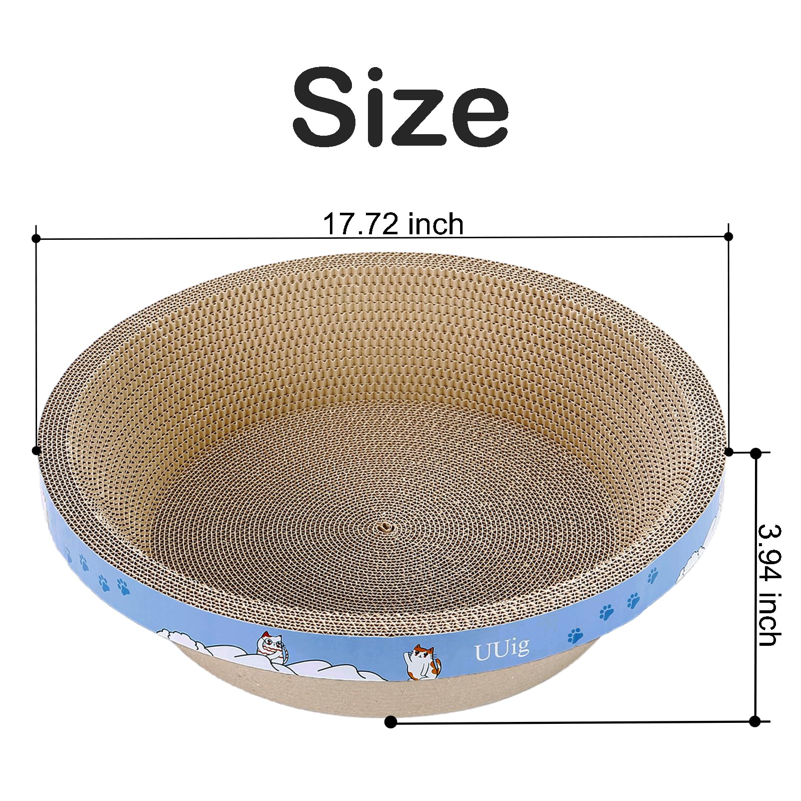 UUig cat-scratcher-large-cardboard-bowl demonstrates ergonomic design that supports stretching and relaxation.