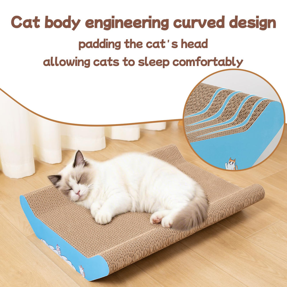 UUig cat scratcher cardboard bed angled view shows lounging option.
