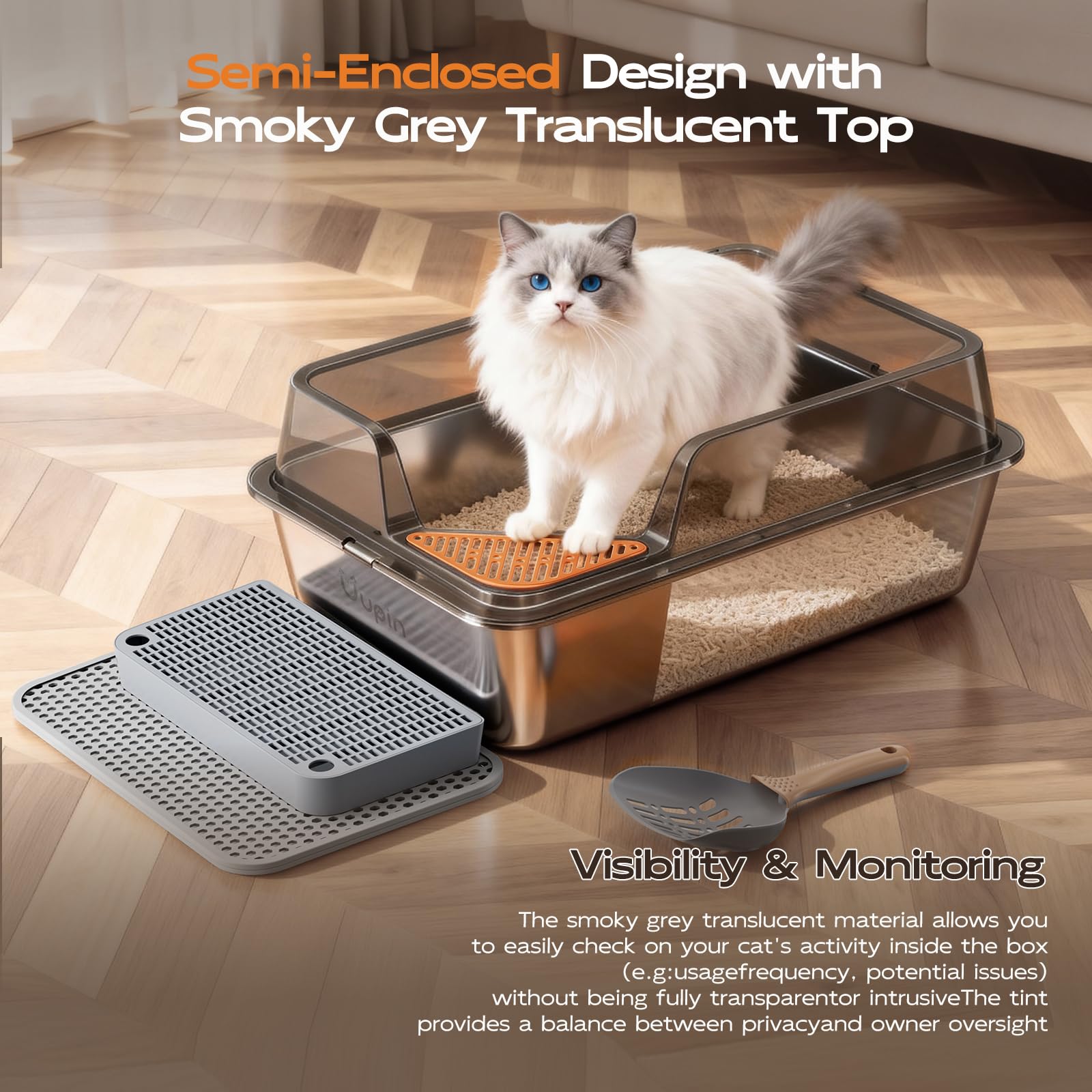Uupin XL non-slip pads keep the litter box stable.