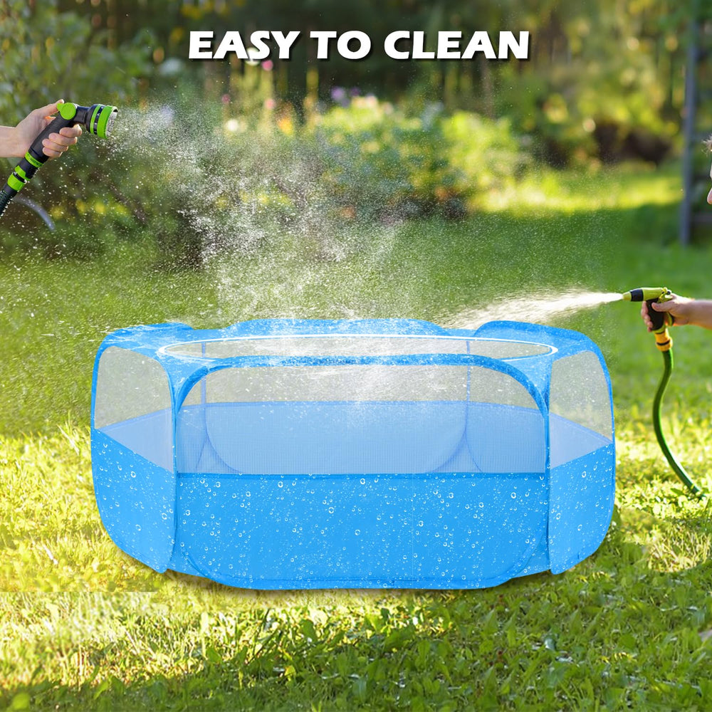 UWE blue pet playpen in use for hamsters, bunnies, or chicks