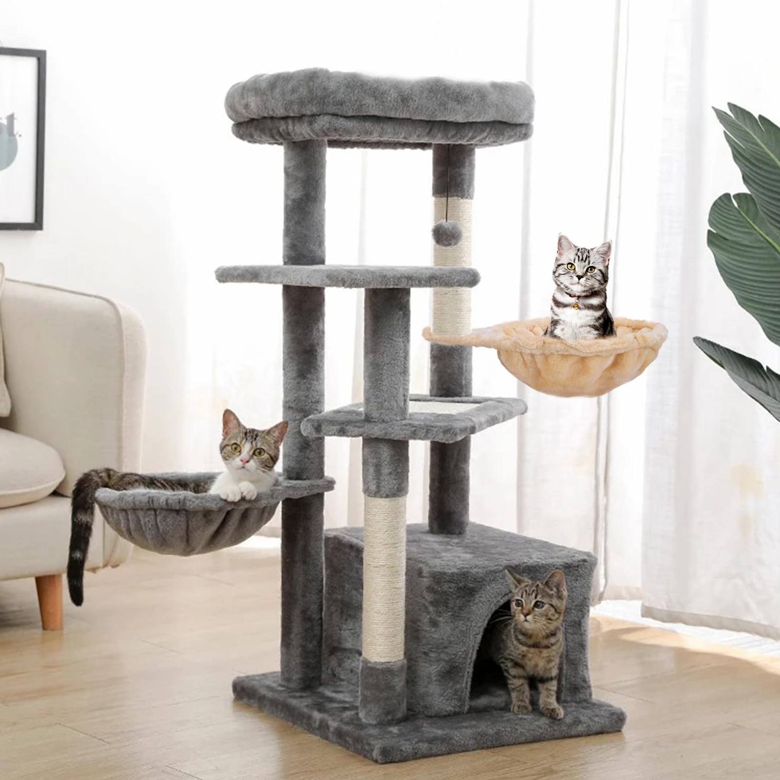 UXIETIN beige cat hammock is large-cat friendly for bigger felines.