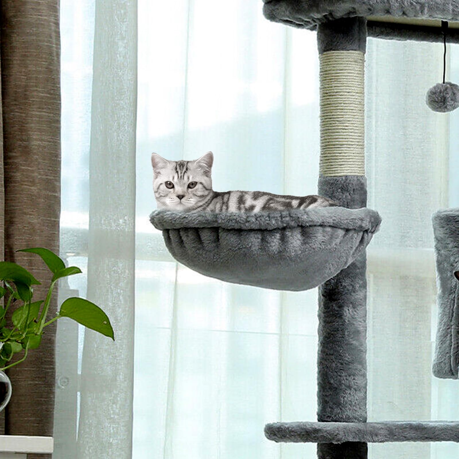 UXIETIN grey cozy hammock on a cat tree blending with décor.