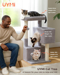 UYMI 32-inch cat tree rectangular condos provide secure resting spaces.