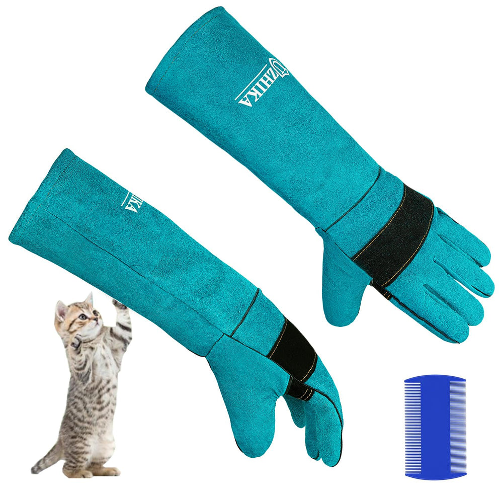 Uzhika Animal Handling Glove blue front view for safe pet interactions