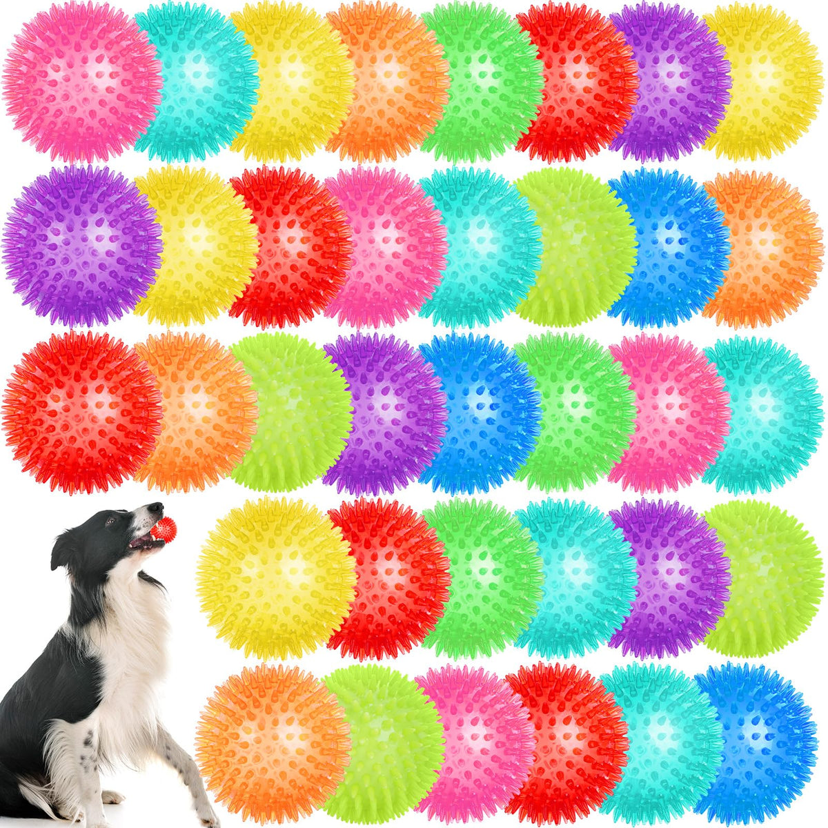 UZLU 36 pack squeaky ball set in bright colors for fetch and chew.
