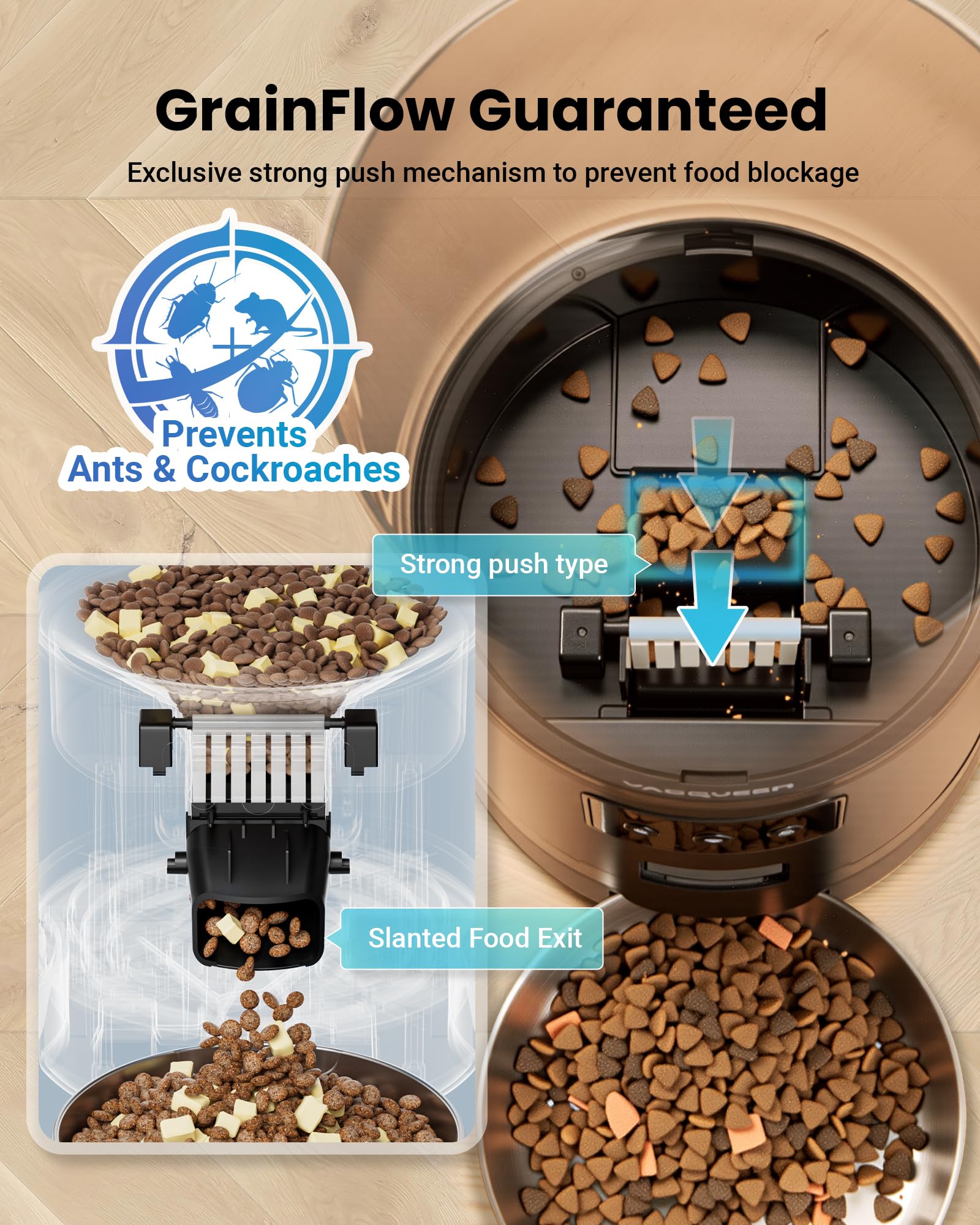 Vacqueen anti-jam mechanism ensuring smooth delivery and fewer feed interruptions.