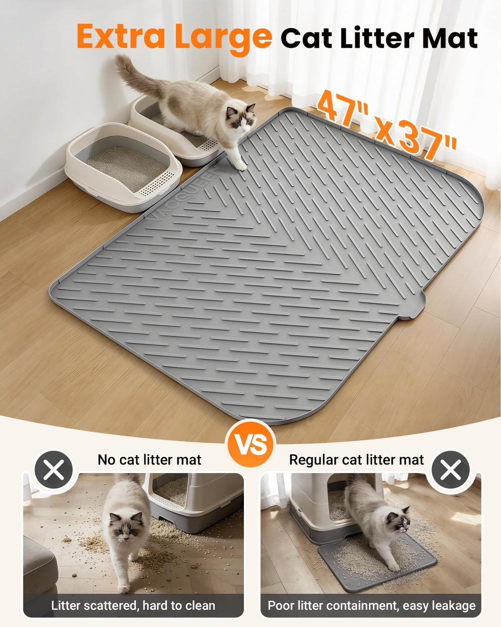 Waterproof border on Vacqueen mat protects floors from spills