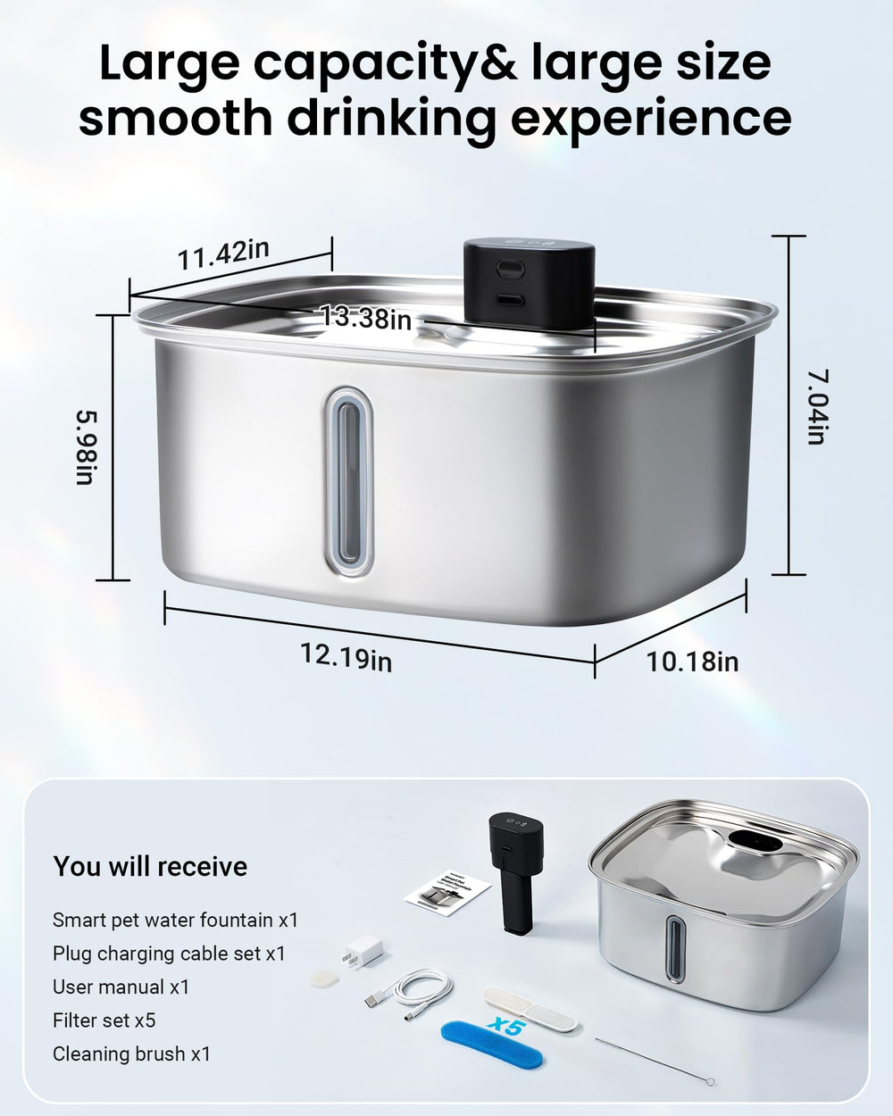 Vacqueen indoor-outdoor fountain provides flexible placement for pets.