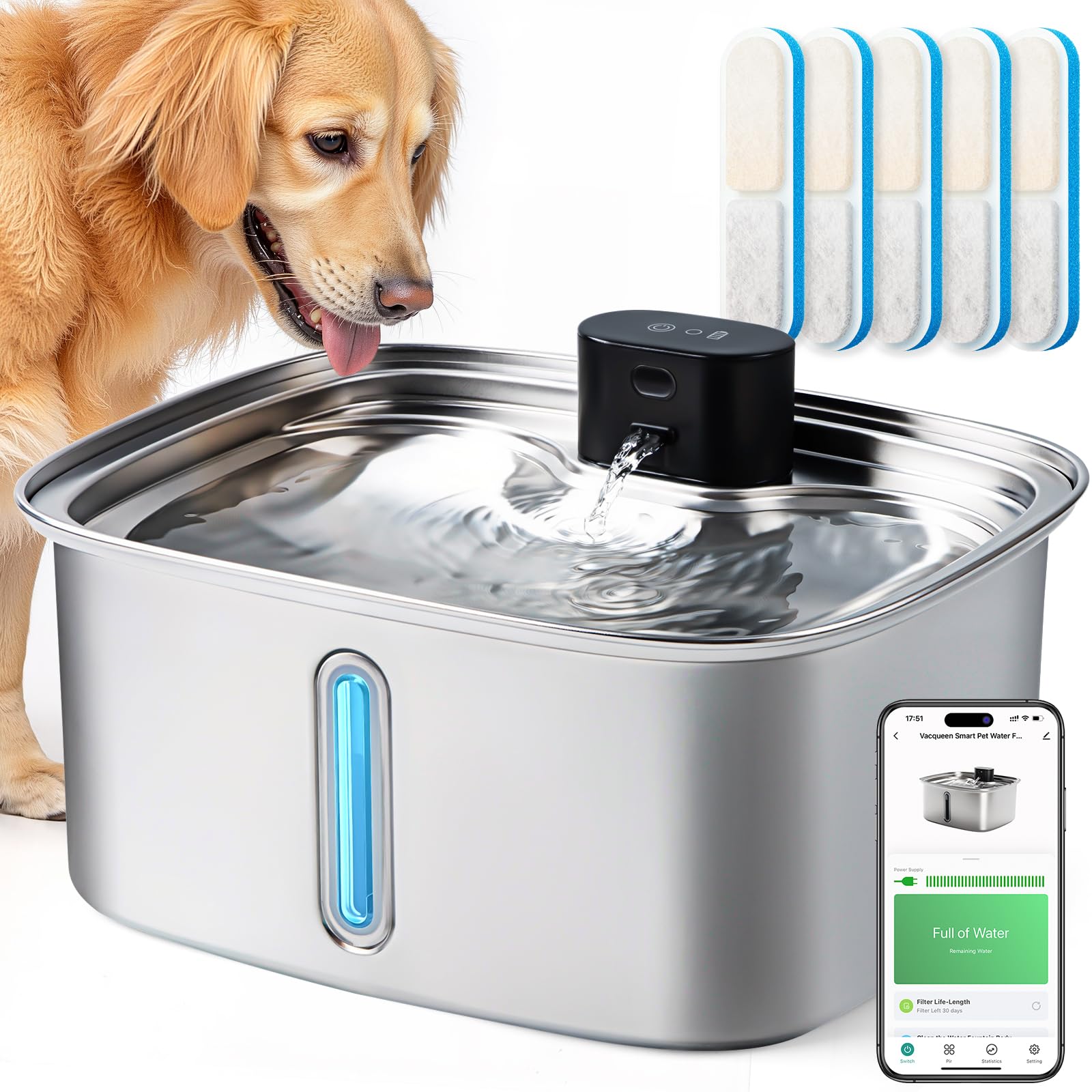 Vacqueen smart pet water fountain with 10L capacity for reliable hydration anywhere.