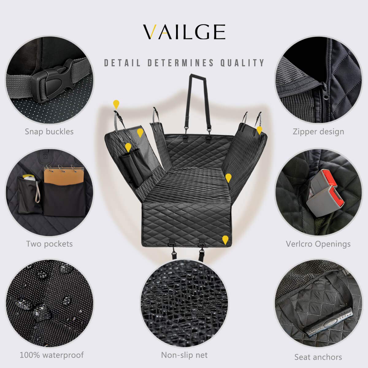 Vailge seat belt openings with included belt enhance pet safety while traveling