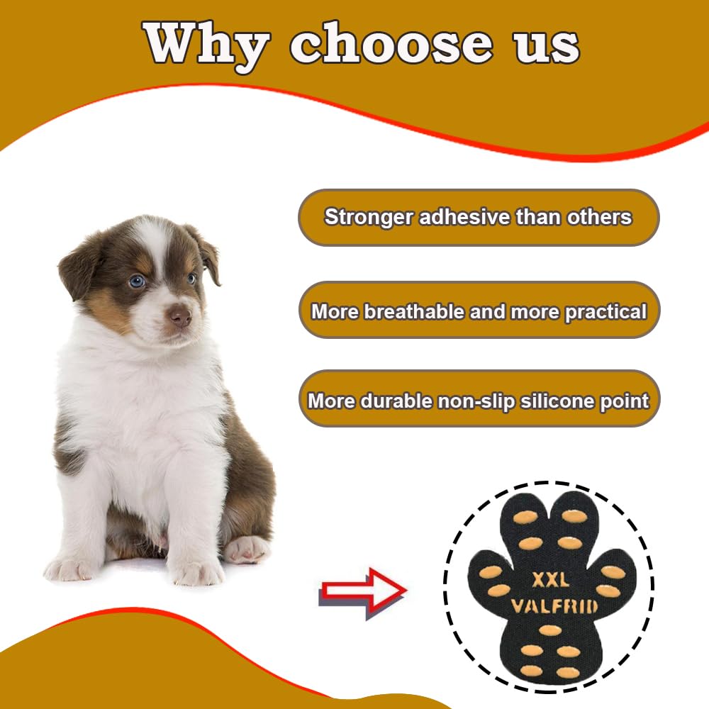 VALFRID dog paw pads on wood floor illustrate anti-slip protection during daily cuddles.
