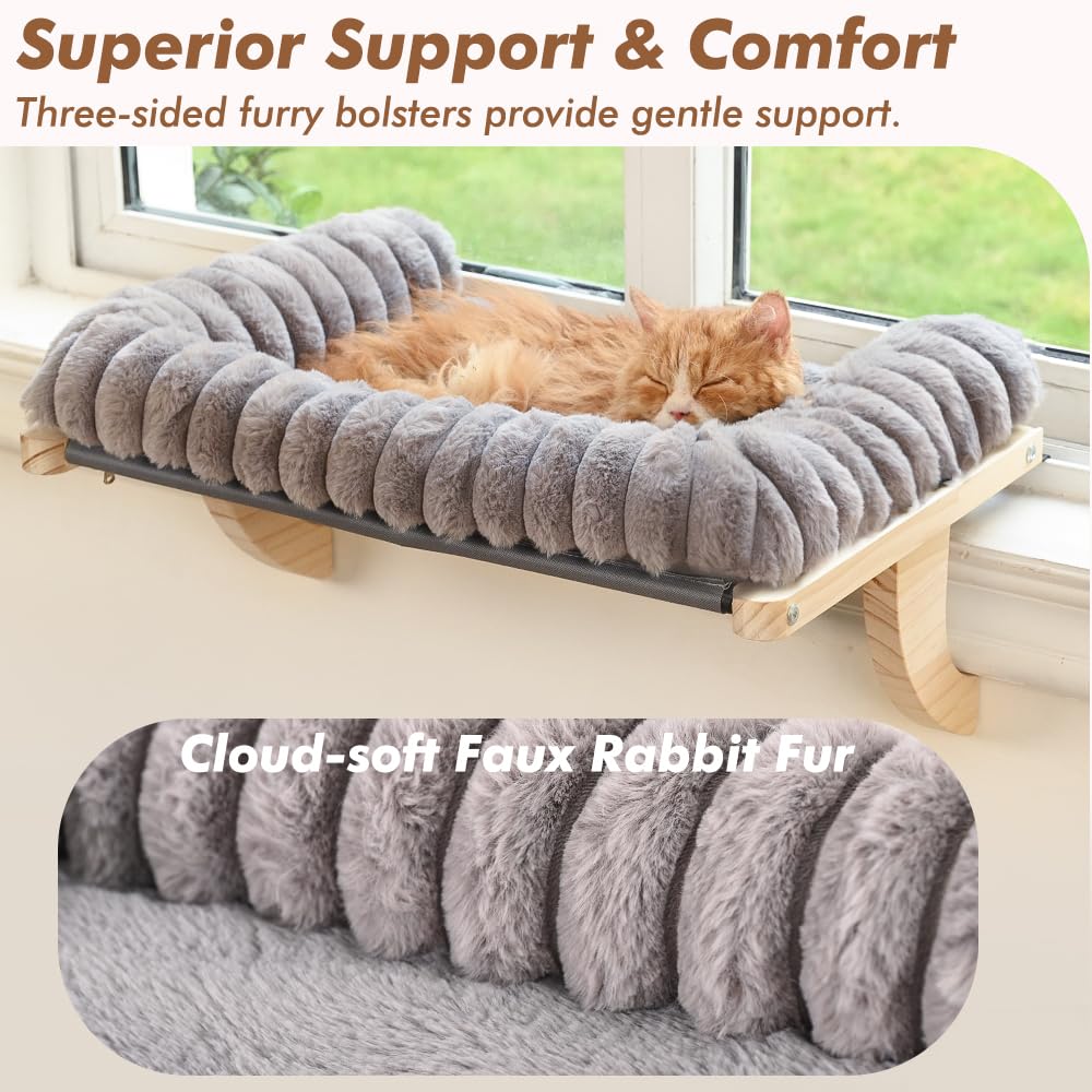 Valigogo cloud-soft fur bed offers cozy naps on the window perch.