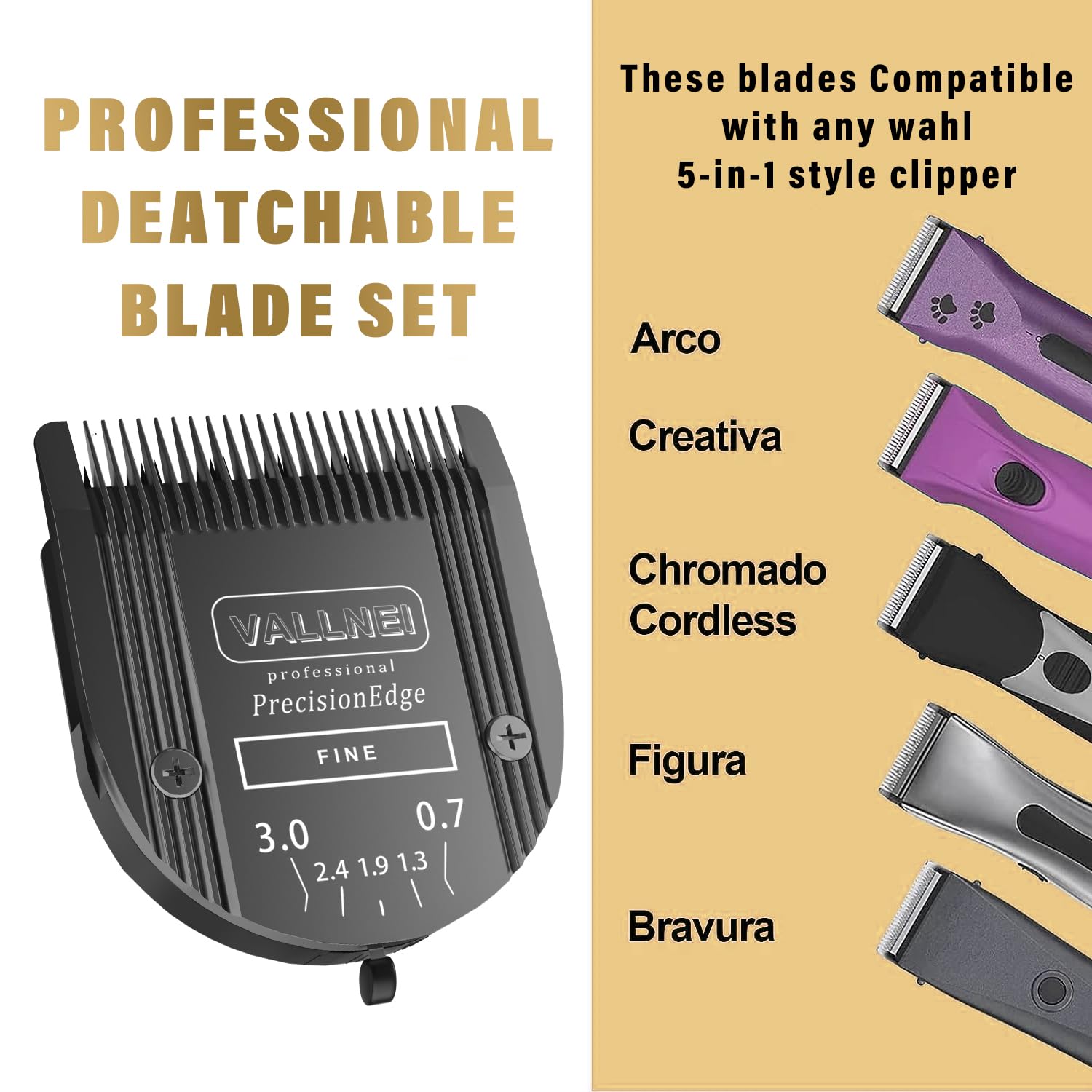 VALLNEI cool-running technology blade reduces heat during long grooming sessions.